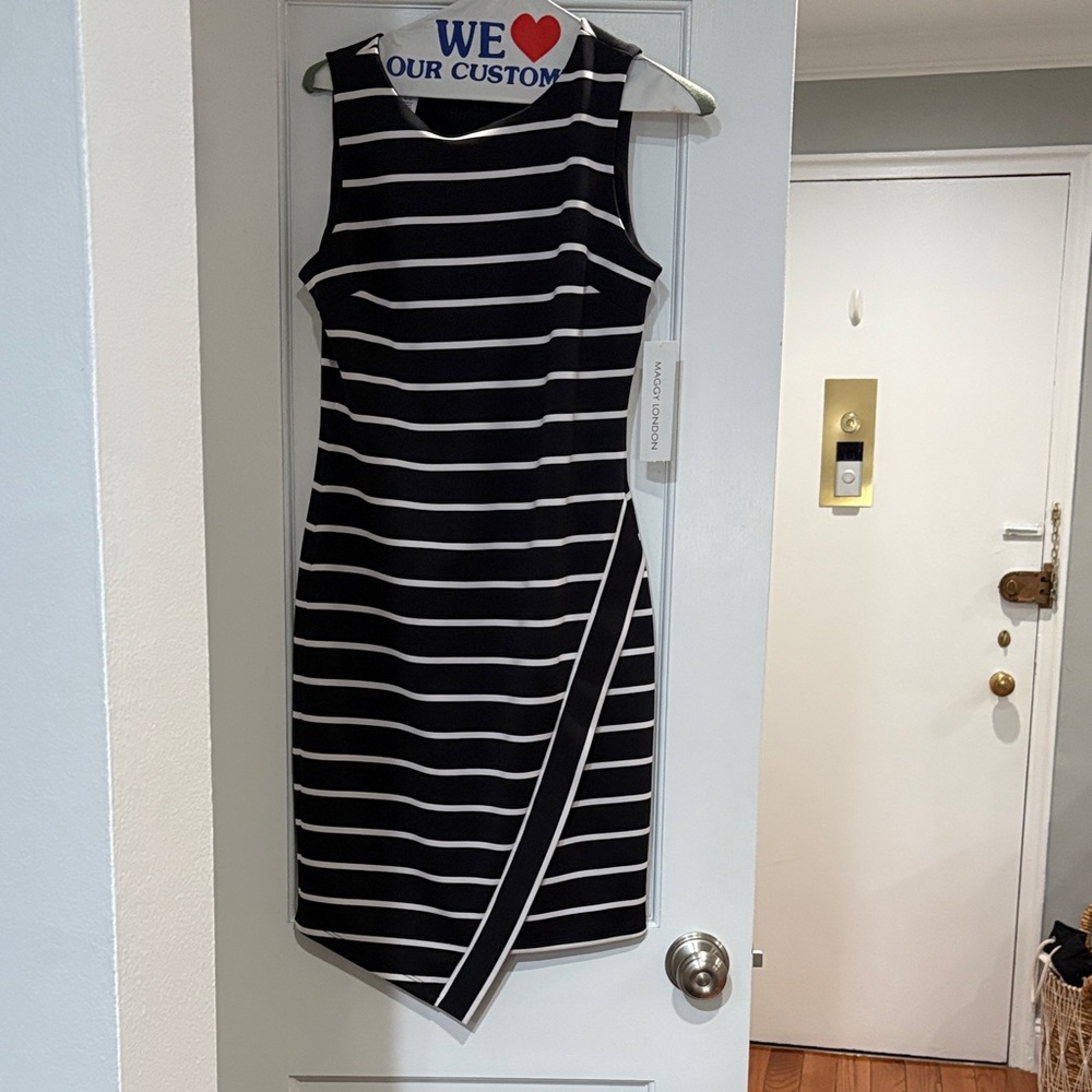 Maggy London Asymmetrical Black and White Dress
